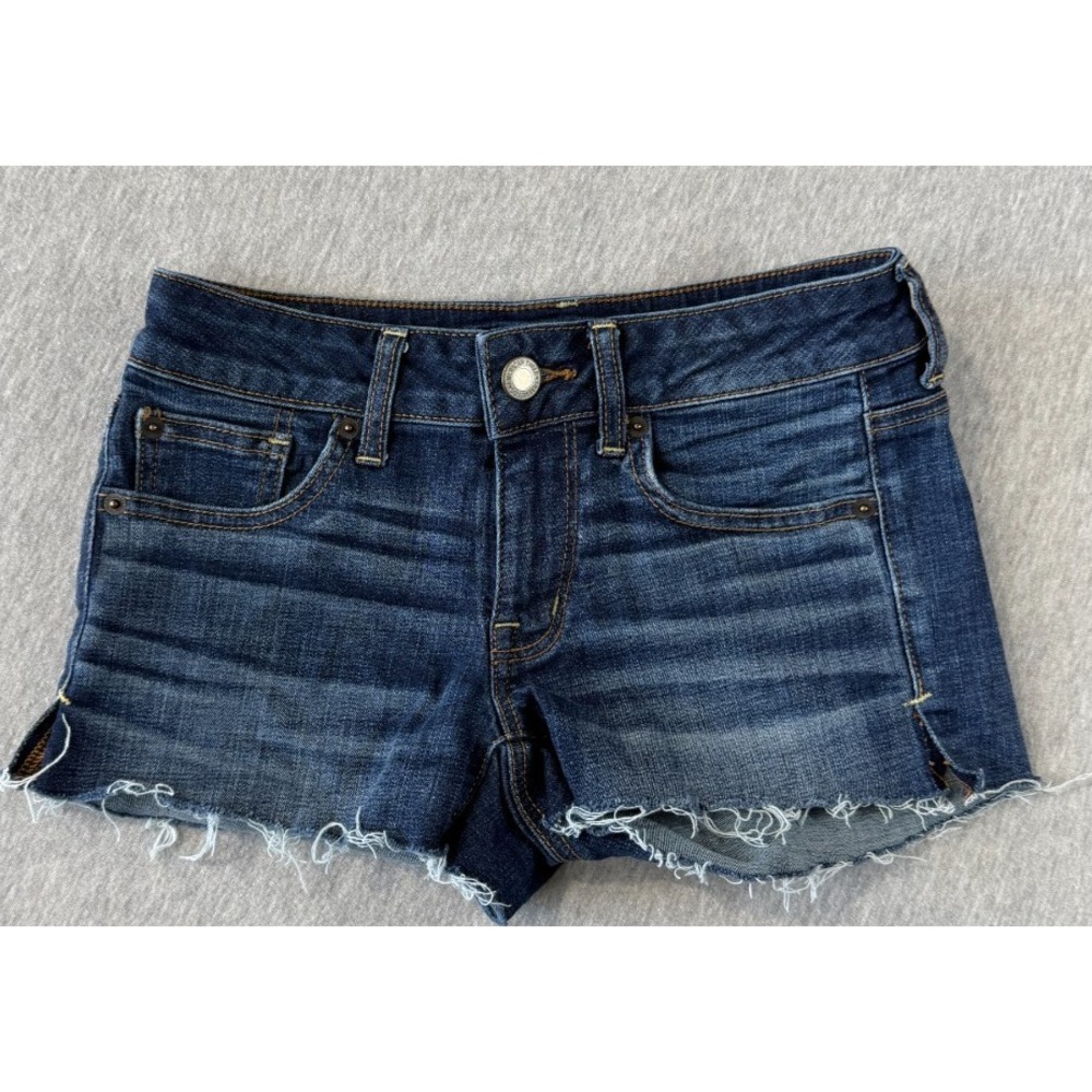 American Eagle Outfitters Super Stretch Cut Off Shorts Womens 2 Blue Raw Hem